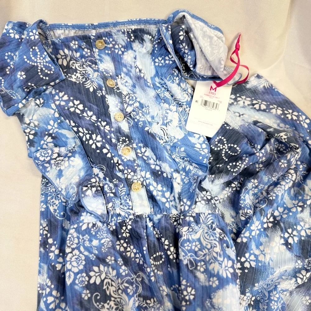 Justice Girls Blue Floral Tie Dye Jumpsuit w/ Belt Size M (10) NWT Wide Leg‎